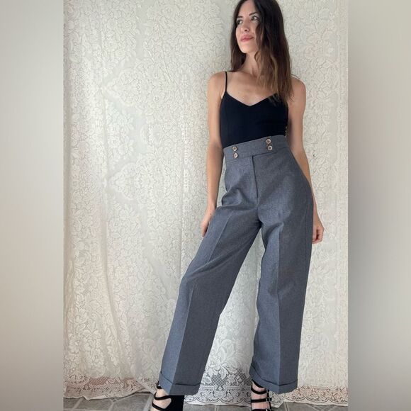 Vintage 90s High-Waisted Wide Leg Grey Trousers Pants Made in USA - Picture 9 of 14